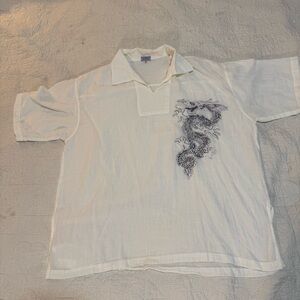 Vintage White Dragon Embroidered Men's Shirt